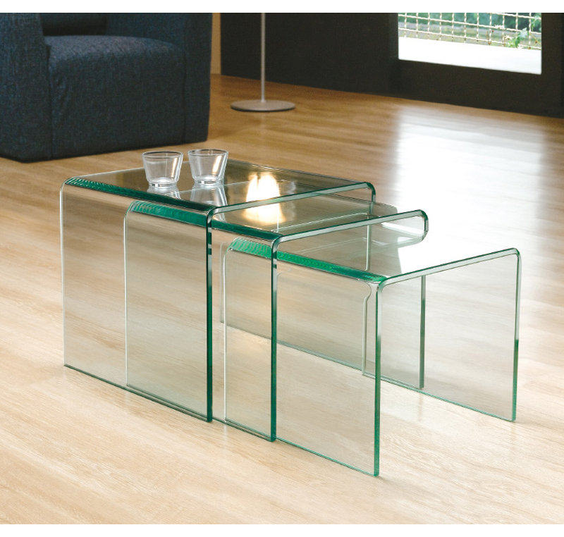 Mariana Glass Top Sled Nesting Tables, Clear