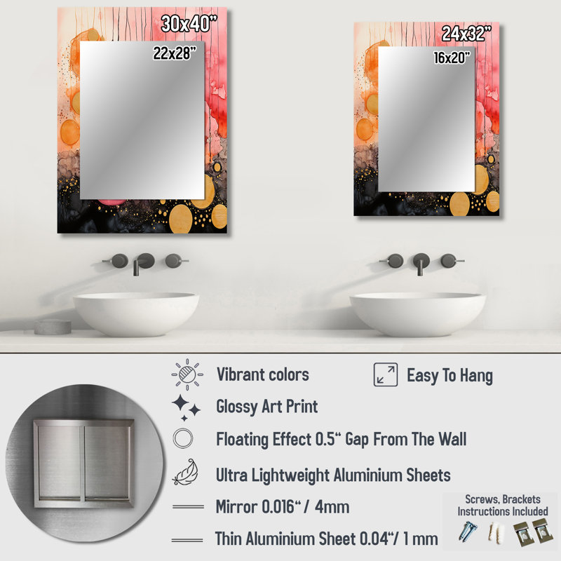 «Escape To Serenity», aquarelle or rose rétro V - miroir géométrique, miroir mural doré unique, impression sur métal