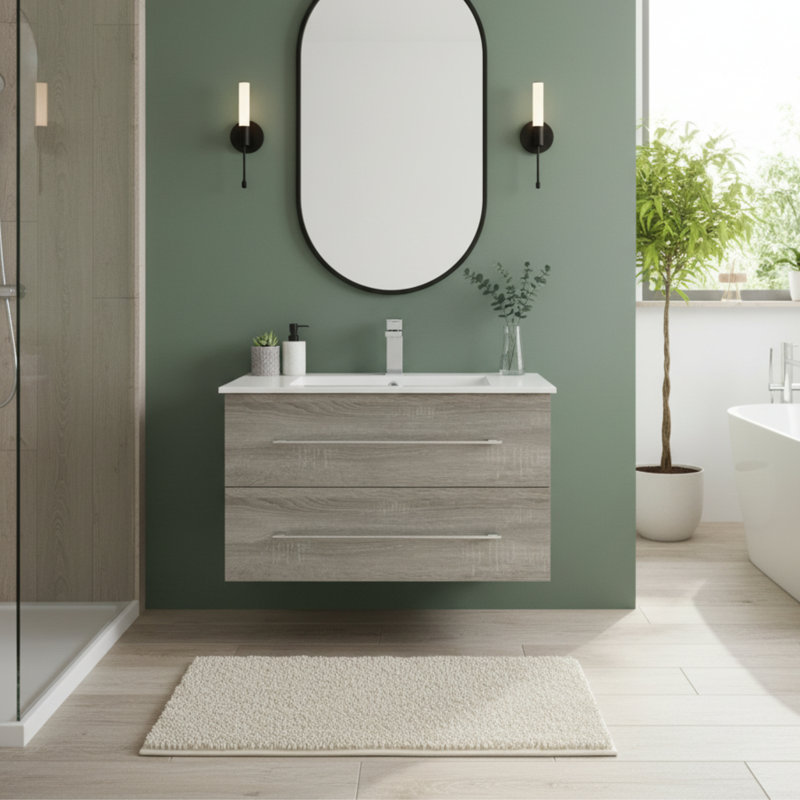 Ensemble de meuble-lavabo à simple cuve 30 "avec plateau en marbre Kato, Beige