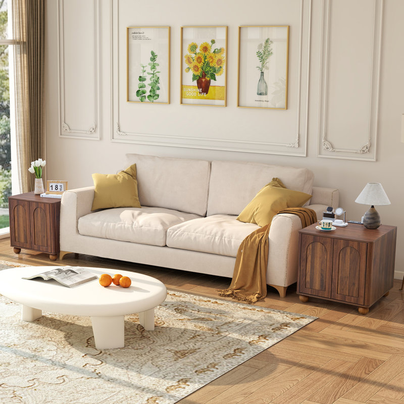 End Table With Storage And Charging Station, Walnut