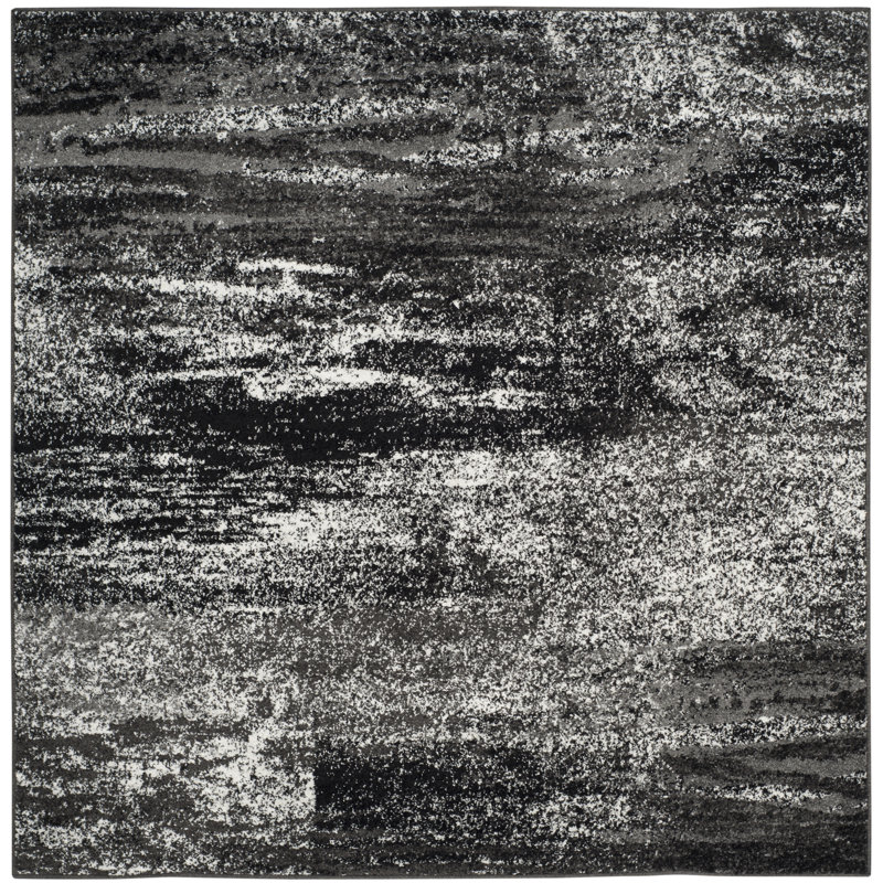 Algonquin Performance Abstract Rug, Square 4', Black/Gray