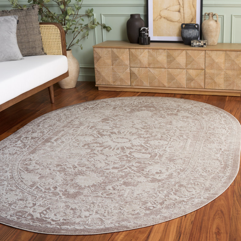 Calidia Oriental Beige/Cream Area Rug, Oval 6' x 8'