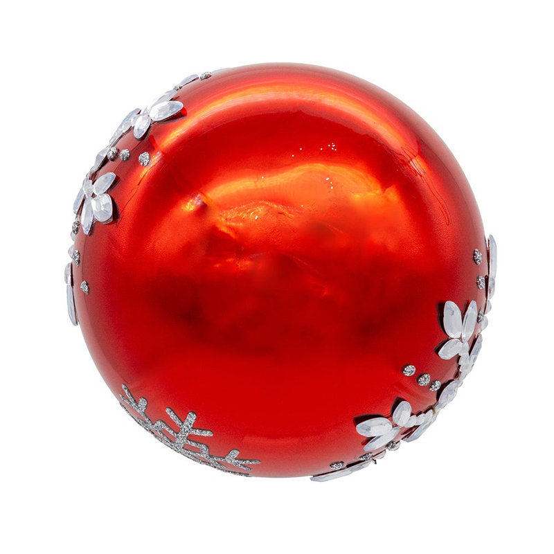 80MM Shiny Red Glass Ornaments with Silver Snowflakes, Set of 6