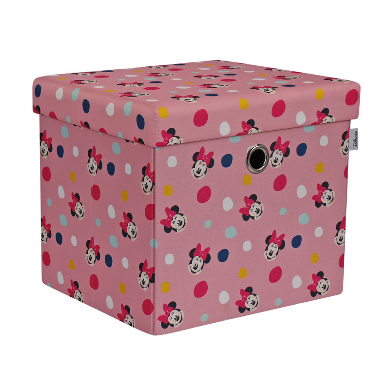 Disney Classic Minnie Mouse Foldable Ottoman Storage Box, Square Toy Chest Box with Lid for Kids, Foot Stool, Can Hold up to 30kg - Pink