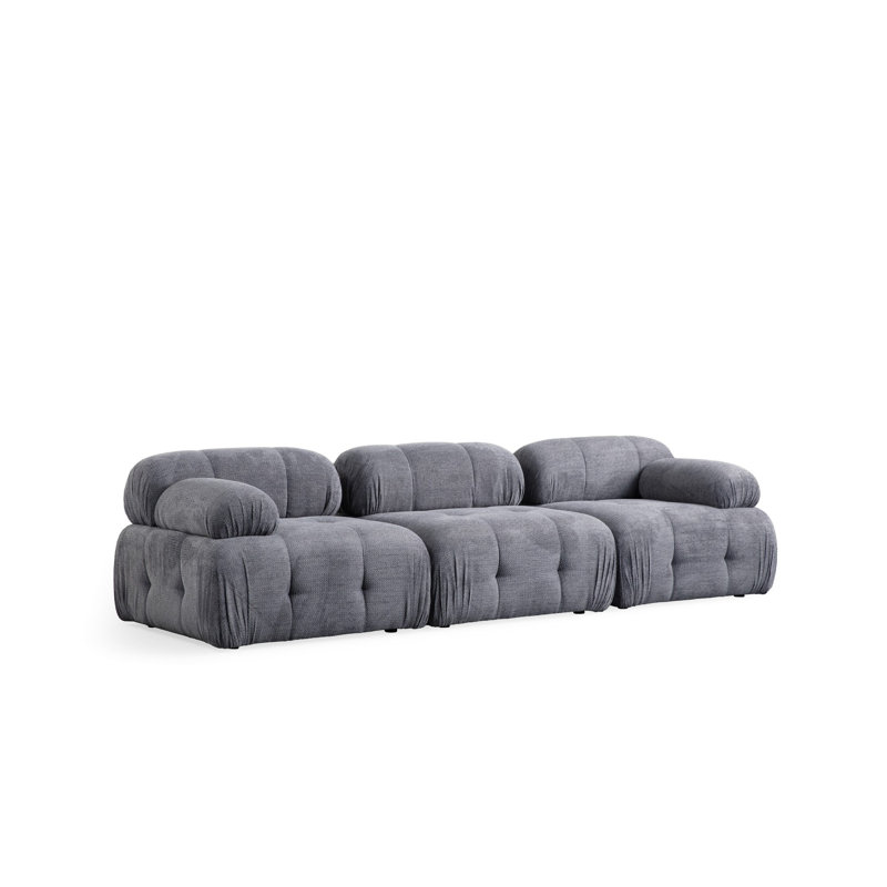 Modern 3-Seat Sofa, Grey Fabric Upholstery, 114.2 x 37.4 x 29.5 inches | Sturdy Beech Wood & Chipboard Frame | 100% Polyester, Soft Foam Cushioning | Stylish Black Plastic Legs | Perfect for Living Room & Lounge