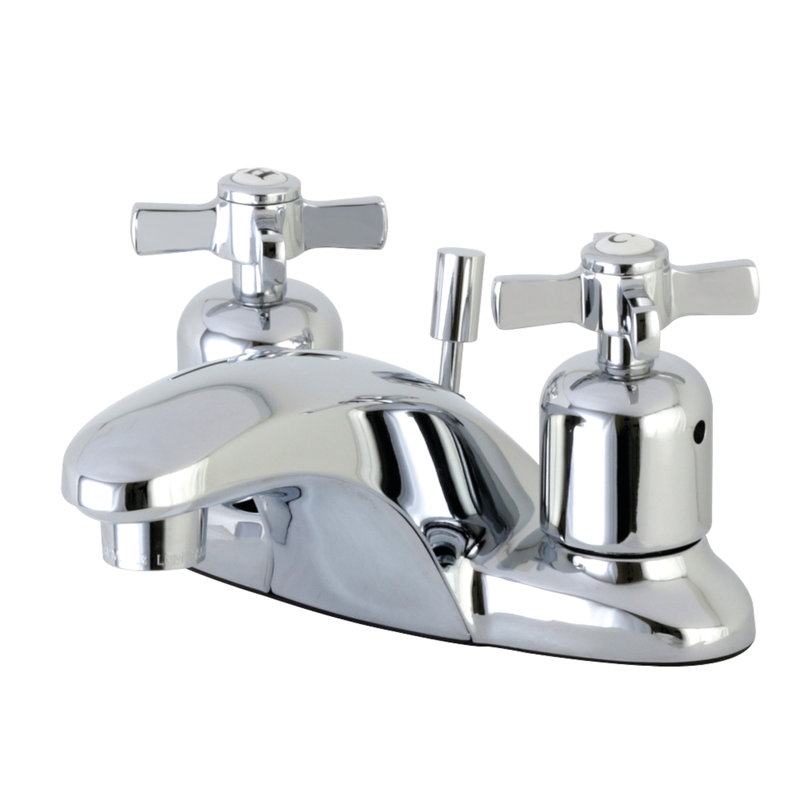 Kingston Brass Millennium Two-Handle 3-Hole Deck Mount 4" Centerset Bathroom Faucet with Plastic Pop-Up, Polished Chrome