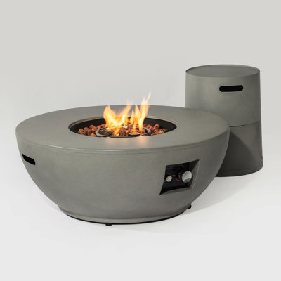 36" Propane Gas Fire Pit Table 2-Pieces, 50000 BTU Round Steel Fire Pit  With Tank Holder For Outside Patio Deck Garden Backyard- Grey