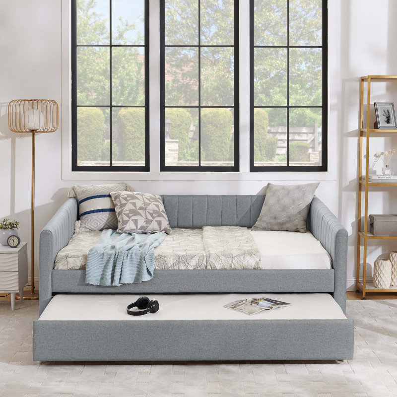 Daybed with Trundle Upholstered Sofa Bed, Gray, Full/Double