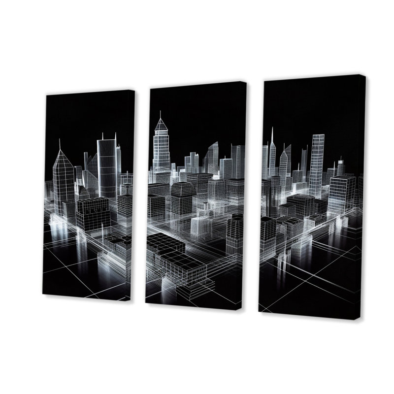 3D Cityscape New York Futur Architecture VII - 3 impressions sur toile tendue, H 32 po x l 48 po x P 1 po