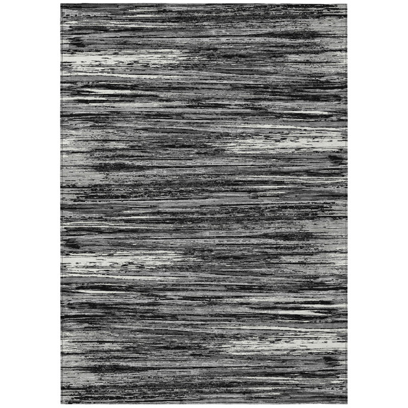 Tapis extérieur lavable rayé noir et ivoire 8 pi x 10 pi