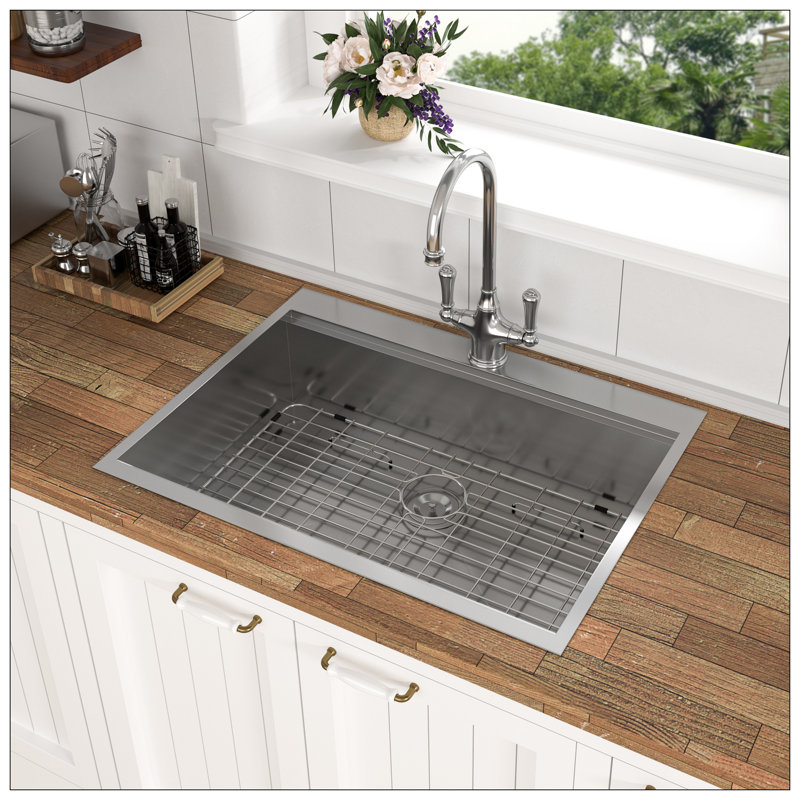 30 Drop In Kitchen Sink -  30 Inch Kitchen Sink Topmount Ledge Workstation 18 Gauge Stainless Steel Single Bowl Kitchen Sink