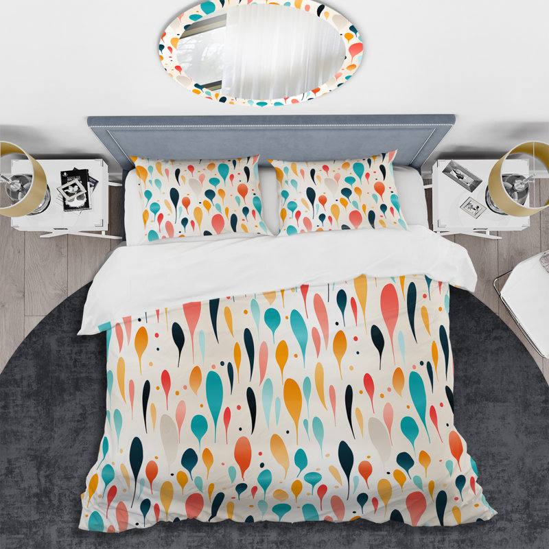 Modern Zen V- Geometric Duvet Cover Set - Microfiber Polyester, Queen Duvet Cover + 2 Standard Shams