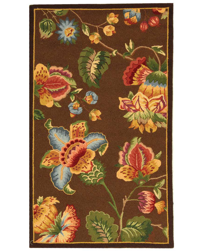 Hollander Floral Handmade Tufted Wool Brown Area Rug, Rectangle 2'6" x 4'