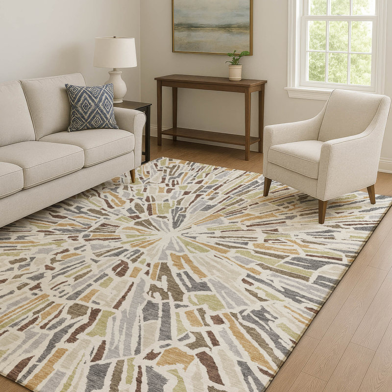 Tapis moderne Villers AMF2514 de qualité supérieure, lavable à la machine, Ivoire ivoire, 3 pi x 5 pi