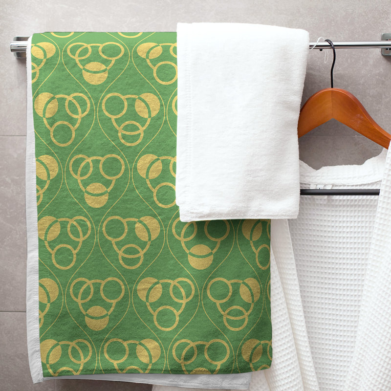Serviette de bain à motif de cercles et de vagues Classic, Vert/jaune