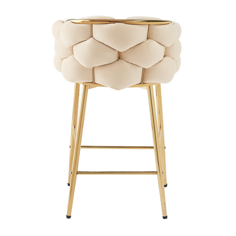 Ensemble de 2 tabourets de comptoir de 28 po, ensemble de 2 tabourets de comptoir beige avec structure en fer, dossier et coussin moelleux, repose-pieds, convenant à la cuisine / chambre à coucher / salle à manger.