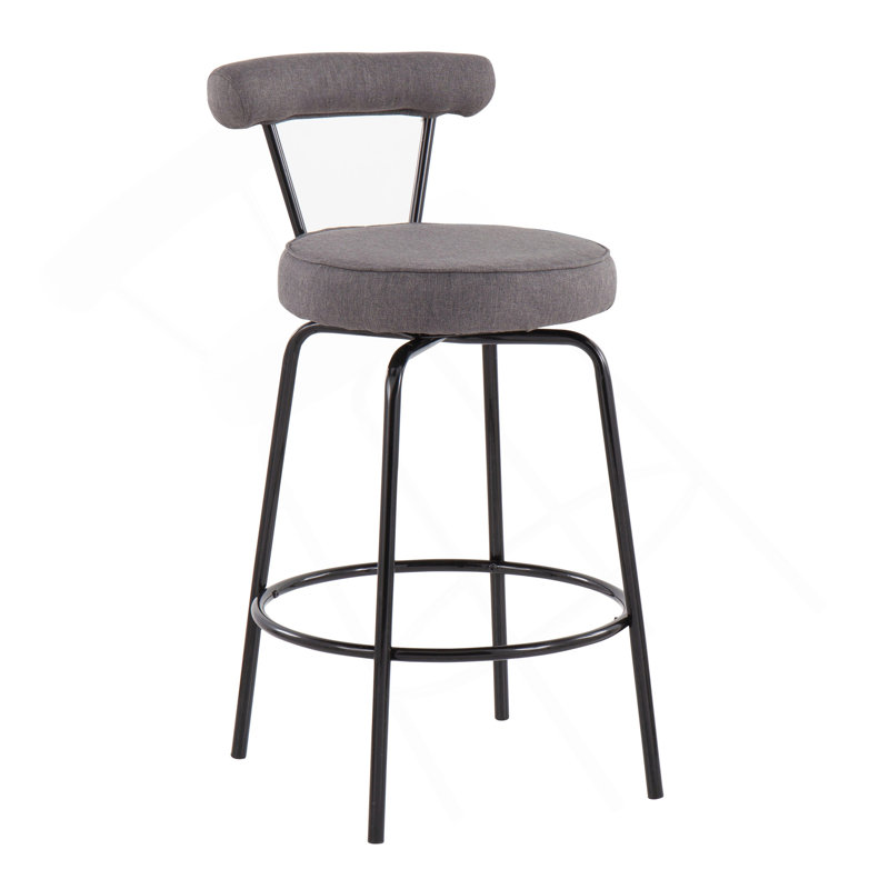 Rhonda Contemporary Counter Stool In Black Steel And Charcoal Fabric By Lumisource - Set Of 2