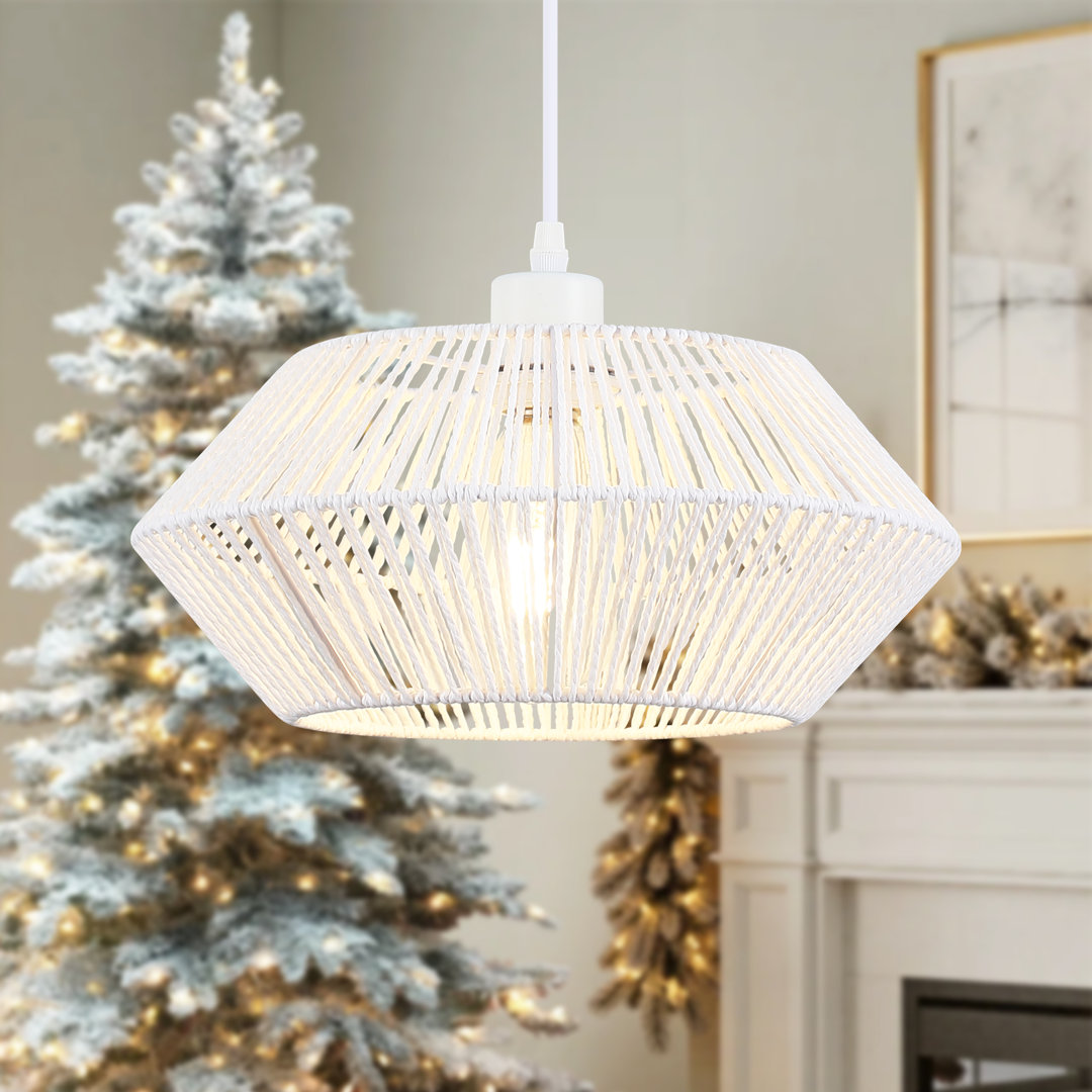 Nekoosa Aayanah 1 - Light 12.6" Dimmable Boho Hand Woven Rattan Bohemian Hemp Rope Pendant Lights with Hand-Worked Basket Shade for Bedroom Nursery Kitchen Hallway Bay Isle Home™