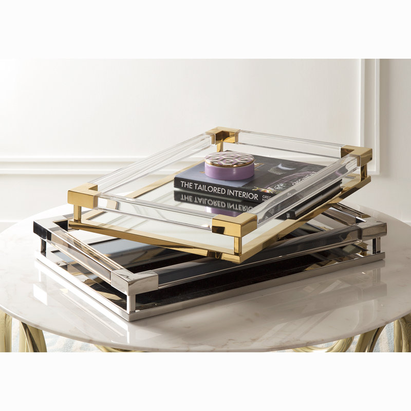 Clear Acrylic and Brass Rectangular Vanity Tray