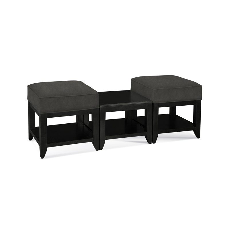 Elements Upholstered Cube Ottoman, Blue Buffalo Check; 0120-61, Black