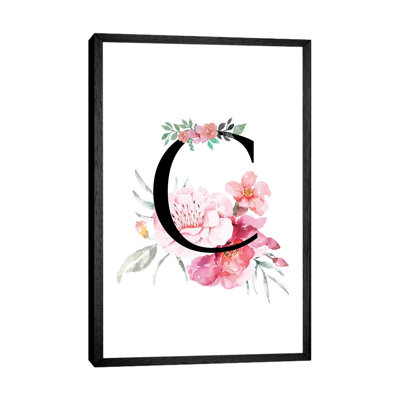 'C' Initial Monogram With Watercolor Flowers by Page Turner - Gallery-Wrapped Canvas Giclée on Canvas