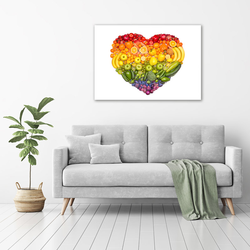Glass Print Wall Art 100X70cm Image Printed On Glass Decorative Wall Picture Behind Toughened / Tempered Safety Real Glass For Kitchen & Living Room Theme:Vegetable Heart
