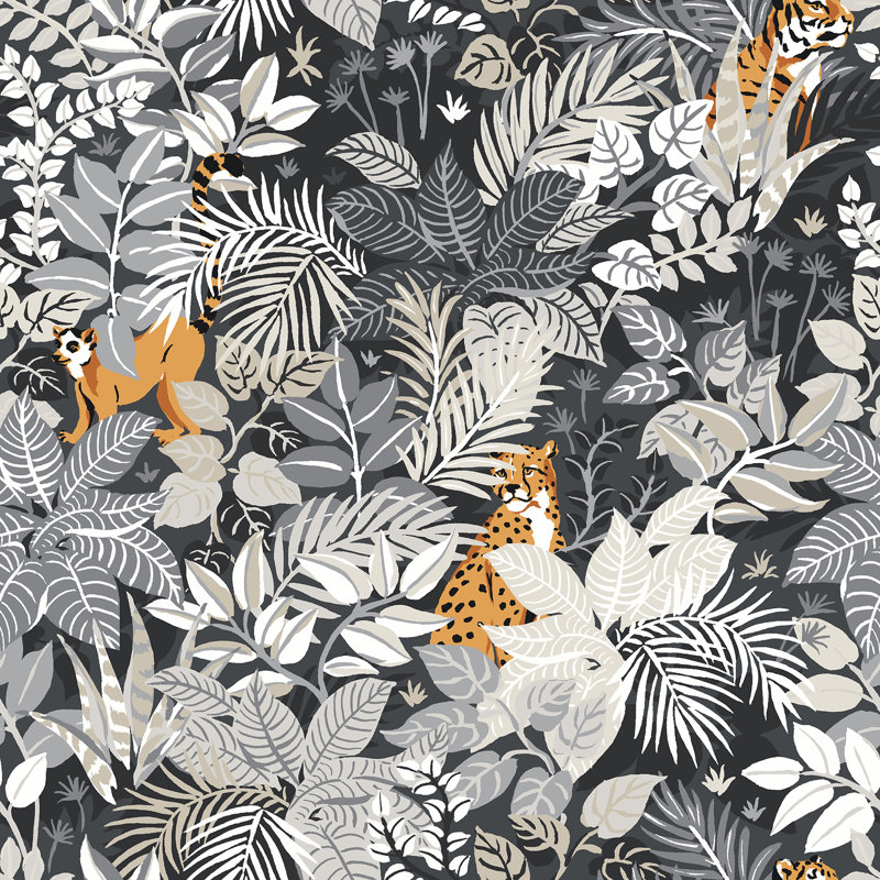 Papier peint adhésif Sage Tropical Oasis, Gris anthracite