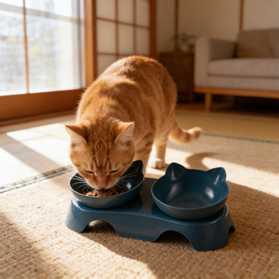 Cats Bowl, deux en un, chien d'eau, bol d'eau, bol à riz pour animaux de compagnie, 11,81 x 5,51 x 3,15 po, bleu