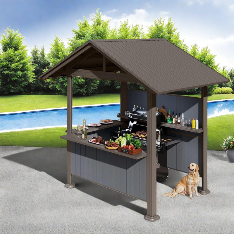 Auvents et abris de jardin en acier durable avec rangement extensible, grande conception rustique pour le divertissement en plein air