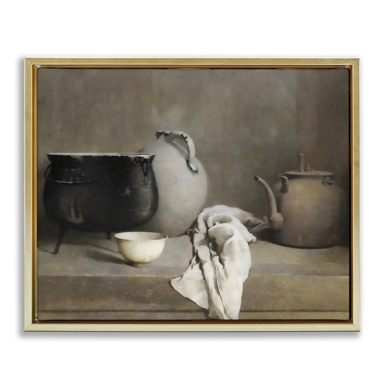 Cadre flottant rétro style ferme nature morte, design par Riley B, H 25 po x l 31 po, Cadre flottant métallique doré