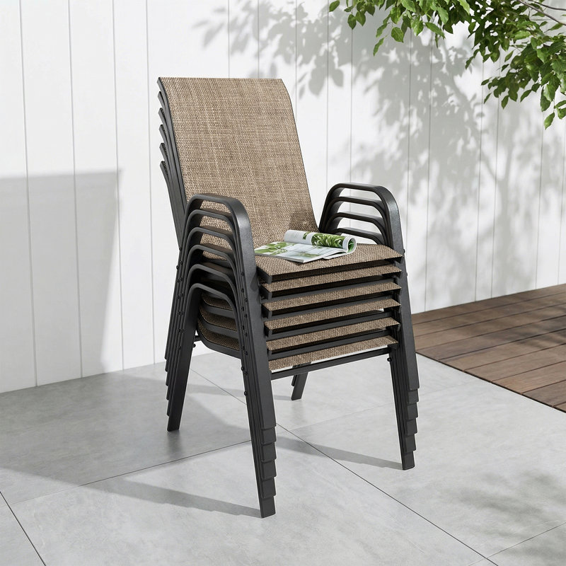 Patio Chairs Set of 6, Stackable Outdoor Dining Chairs for All Weather Textilene Fabric & Metal Frame, Outdoor Chairs Set for Backyard Deck Garden,brown