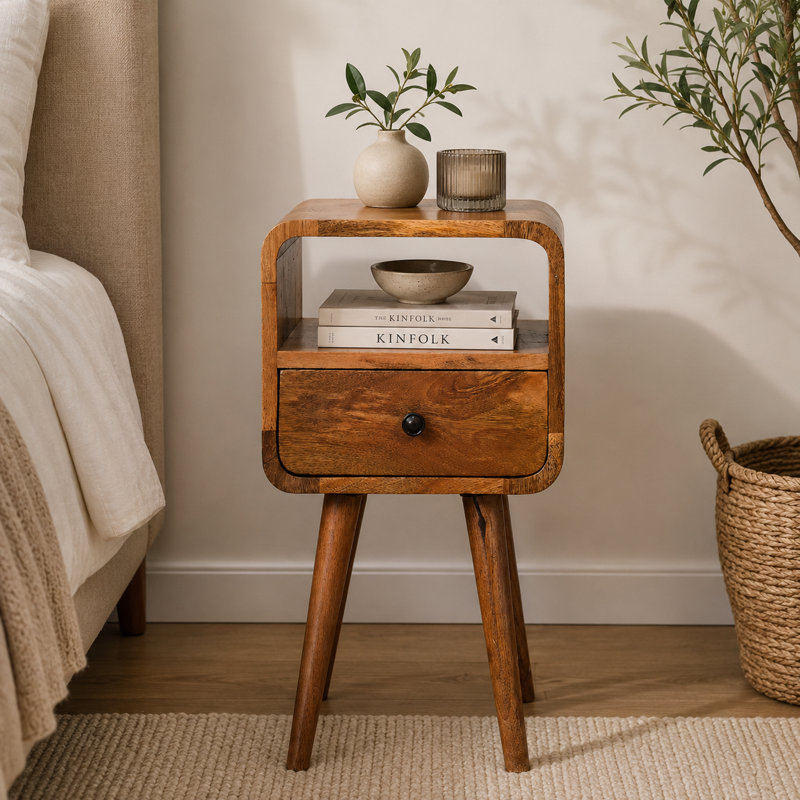 Wenzel 193.55cm W Solid Wood Bedside Table, Oakish