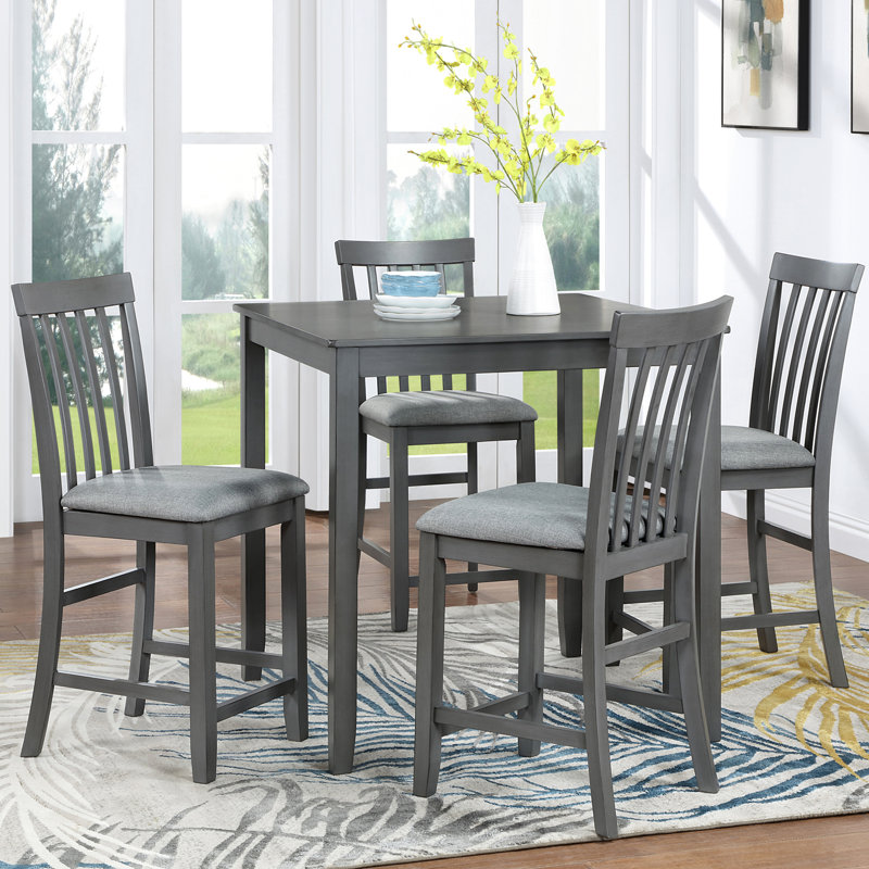 Table de salle à manger à hauteur de comptoir carrée pour 4, 5 pièces avec chaises rembourrées, surface de cuisine intérieure confortable