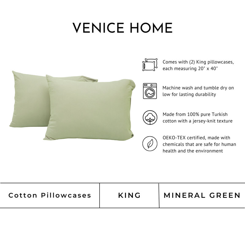 100% Cotton Jersey Knit Pillowcases, King Pillowcase, Mineral Green
