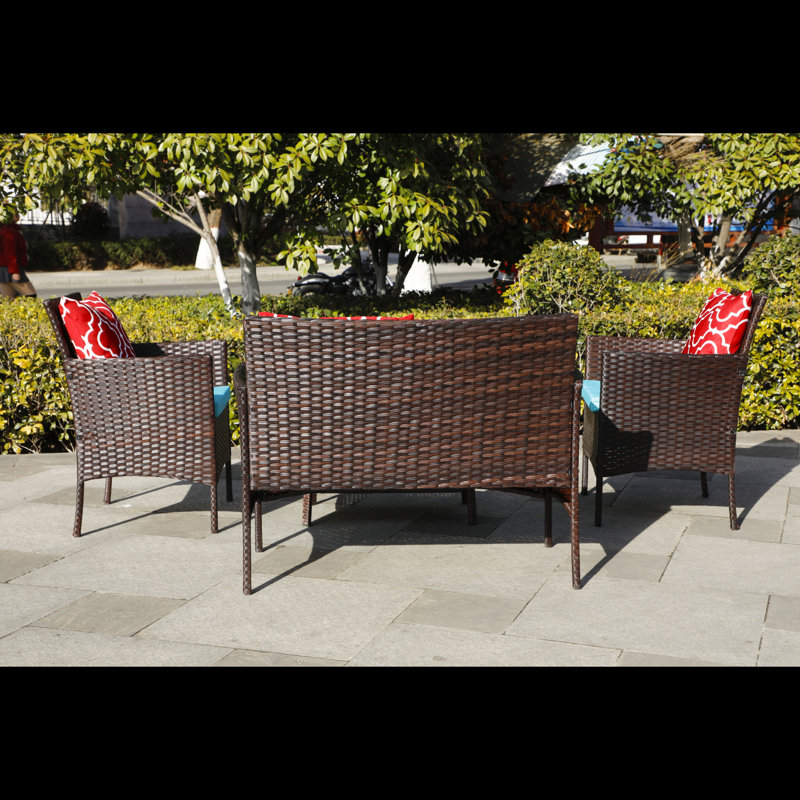 4-Piece PE Rattan Outdoor Sofa Set, Blue