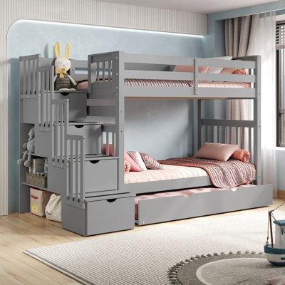 Tena Twin over Twin 4 Drawer Solid Wood Standard Bunk Beds with Stairway & Trundle