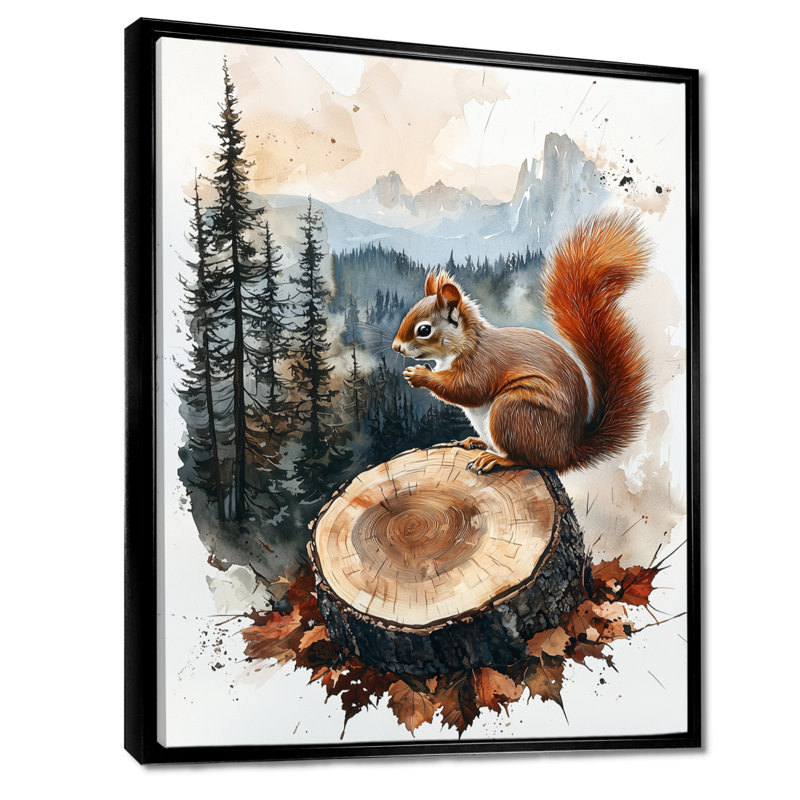 Geniah, mignon écureuil sur une glissoire en bois, forêt I - écureuil, art mural, H 20 po x l 12 po, Noir