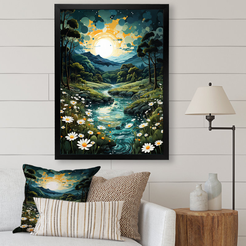 Countryside Tranquil Pond I, reproduction d'art sur toile, H 20 po x l 12 po x P 1 po, Cadre noir