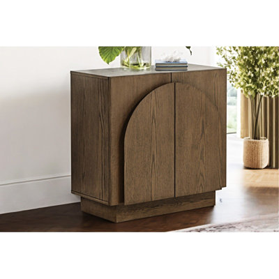 Mid-Century Modern Brown Sideboard Buffet, Living Room Wood Storage With Arched Doors And Oak Finish, Simple Setup Strategy, 30.5"W X 16.5"D 31"H Cabinet, Buffet For Cabinet Design, Clean To Assemble,