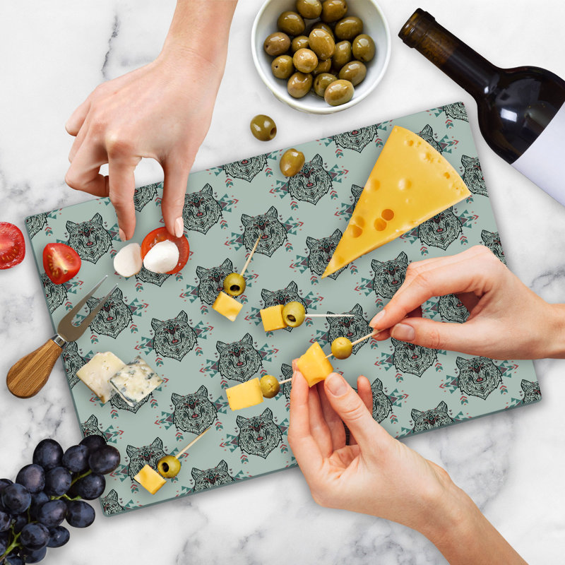 Ambesonne Dog Lover Cutting Board Large Size Wolf Pattern Multicolor