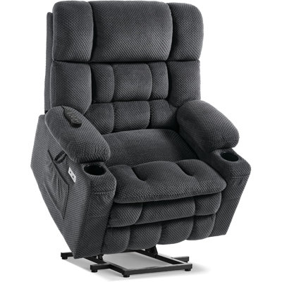 Dual Motor Power Lift Chair Recliner for Elderly with Massage and Heat, Infinite Position Electric Lift Recliner with Adjustable Headrest, USB (T6015 - Plush Fabric, Dark Gray, Oversized)