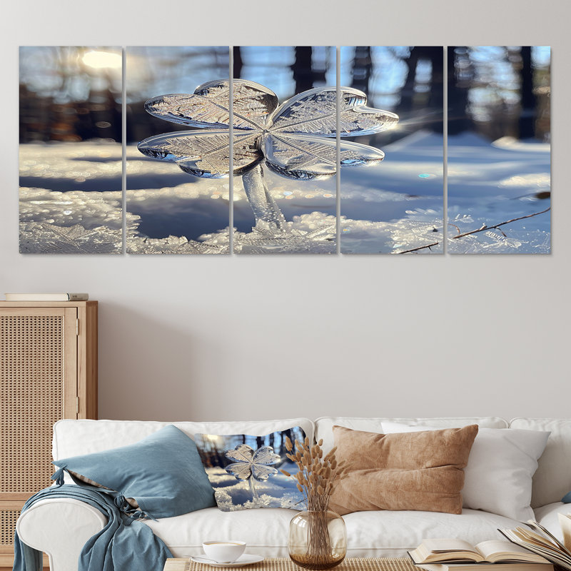 Ensemble de décoration murale paysage de neige trèfle à quatre feuilles Icey - feuilles 5 pièces, H 28 po x l 60 po