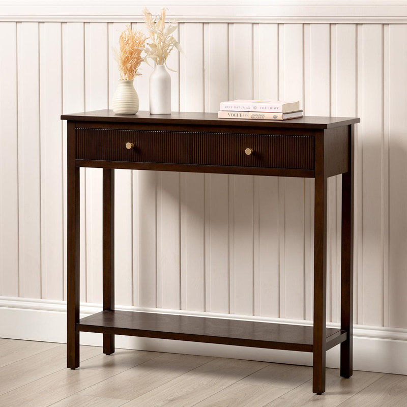 Lorriane 90cm Console Table for Living Room Furniture, 2 Drawers Hallway Table, Walnut Brown
