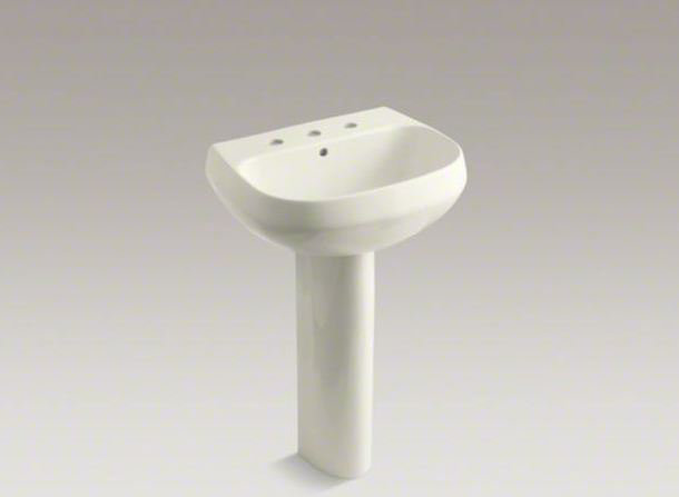 Wellworth Ceramic Pedestal Bathroom Sink with Overflow, 4" Centers, Timberline