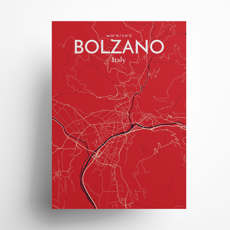 Bolzano City Map In Nautical - No Frame Print, 27.6cm H x 19.7cm W x 0.05cm D