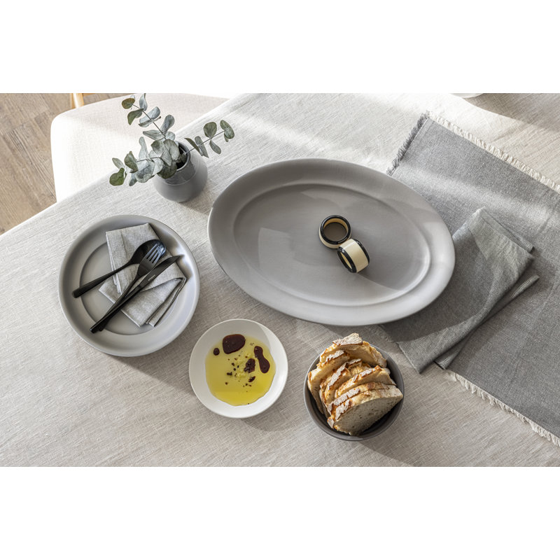 Over&Back Rimmed Oval Serving Platter, Gray