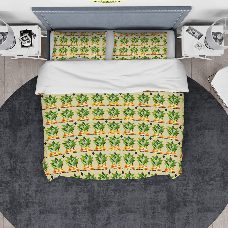 Ensemble de housse de couette designart ananas heads, Housse de couette très grand + 2 taies décoratives
