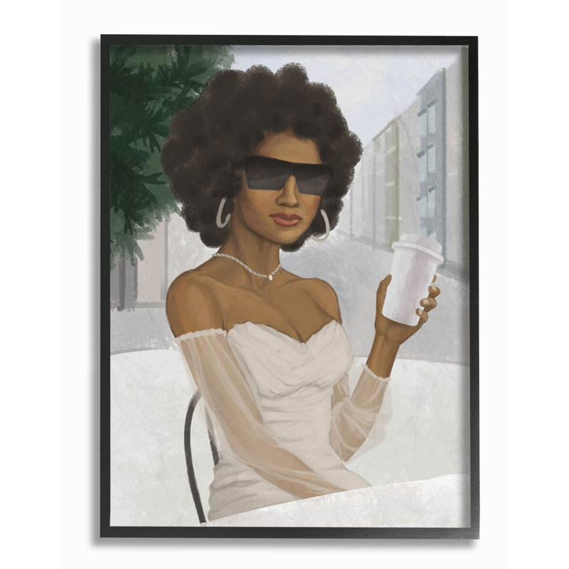 «Fashion Designer Model Coffee Break», impression, H 20 po x l 16 po, Giclée encadrée noir minuit