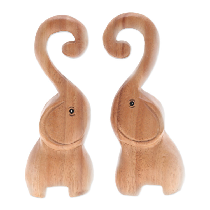 Dakota Fields Handmade Twin Elephant Heart Wood Sculptures (Set Of 2)