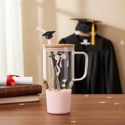 Verre 10 verres à pied avec paille, 10 oz, 33 oz, cadeau de graduation, rose
